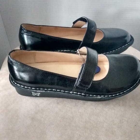 ALEGRIA BLACK CHUNKY MARY JANE SHOES LEATHER STRAP WORK SIZE 39 - Picture 8 of 10